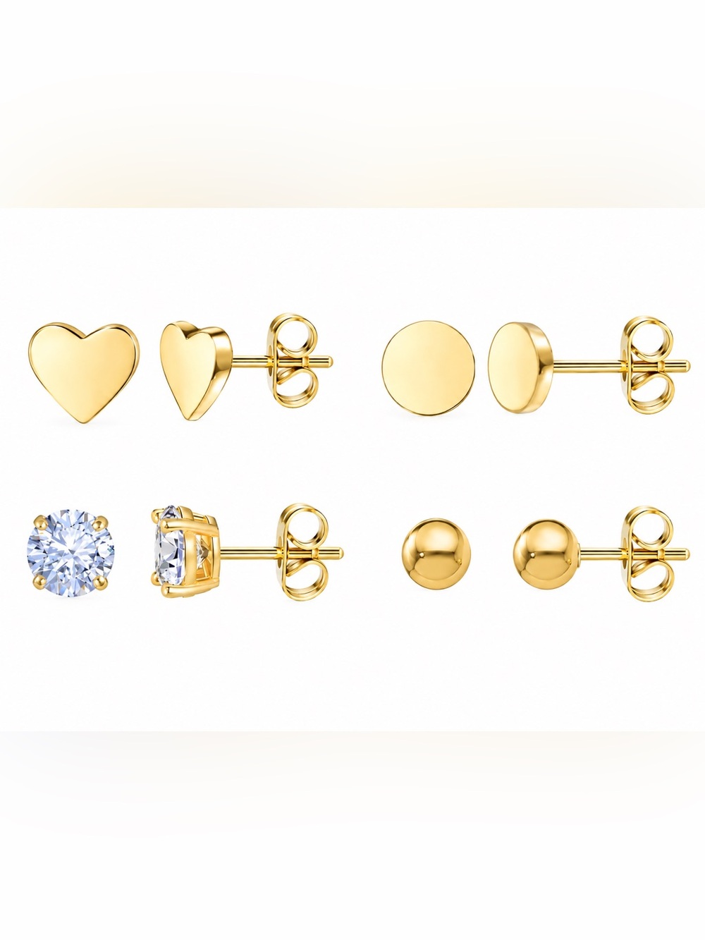 New - 4 Pair - Gold Stud Earrings Set - Hypoallergenic Titanium